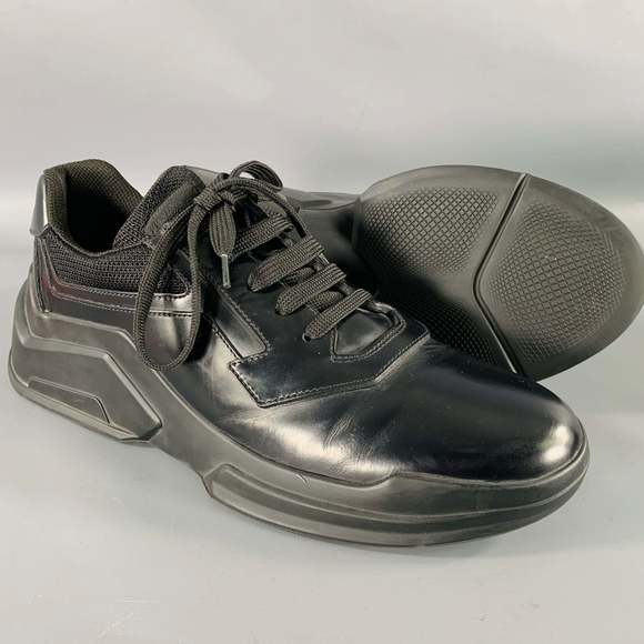 PRADA Black Mesh Leather Sneakers - Picture 5 of 11